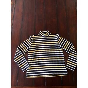 Talbots Size Large Striped Turtleneck Yellow Navy White Stretch Cotton Top